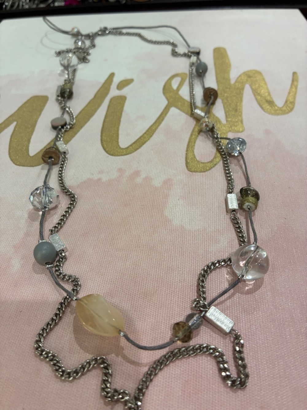 LOFT Silver Layered Necklace with Clear and Amber Beads
